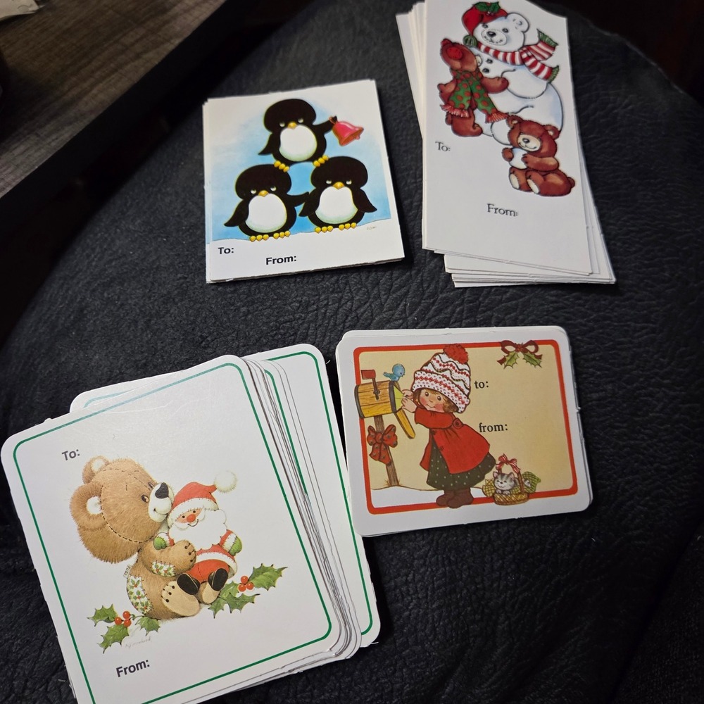Vintage Christmas Gift Tag Lot Bears Penguins Santa Retro Holiday Tag 4x10
